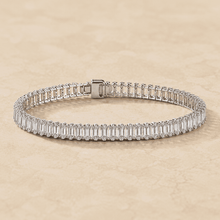 The Ice Cube Tennis Bracelet — Gold Plated Baguette Tennis Bracelet by House of Zena, styled on model