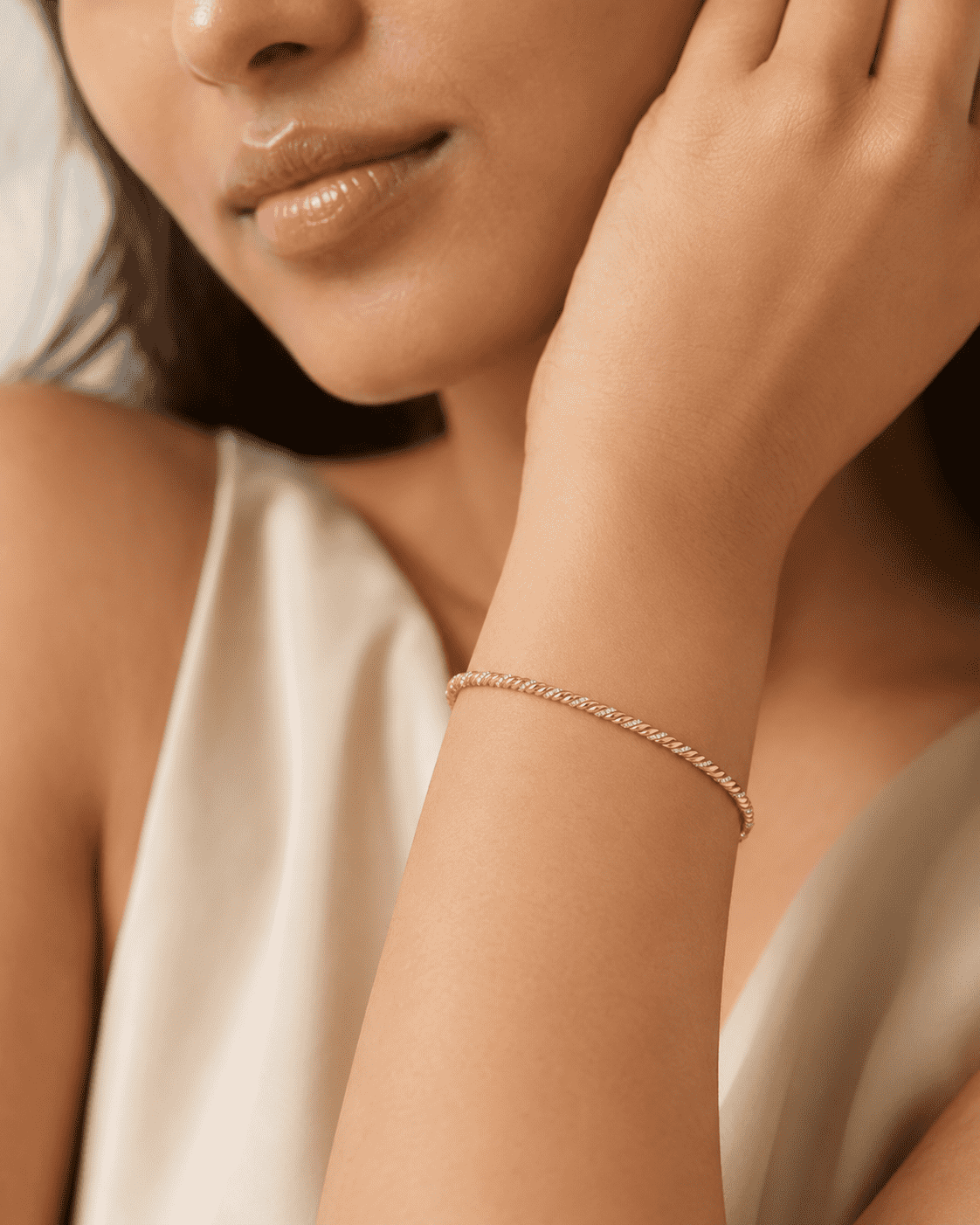 The French Churro Rope Chain — Gold Plated Seraphine Twist Bracelet by House of Zena, front view