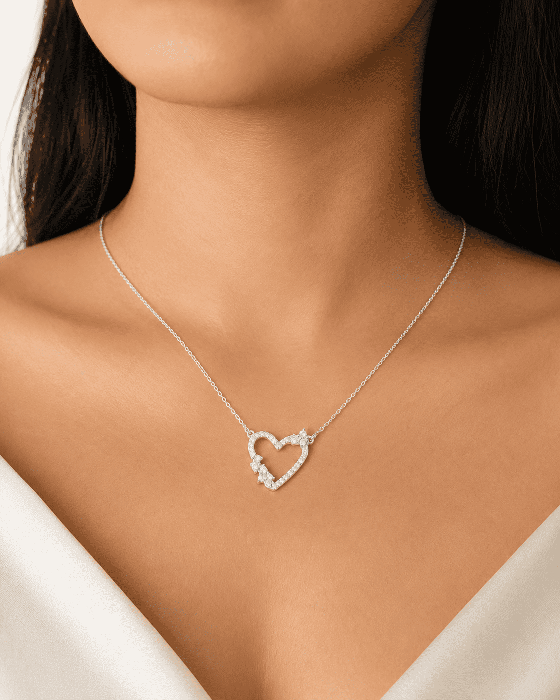 The "Wear Your Heart" Floating Pendant — Gold Plated Open Heart Necklace by House of Zena, front view