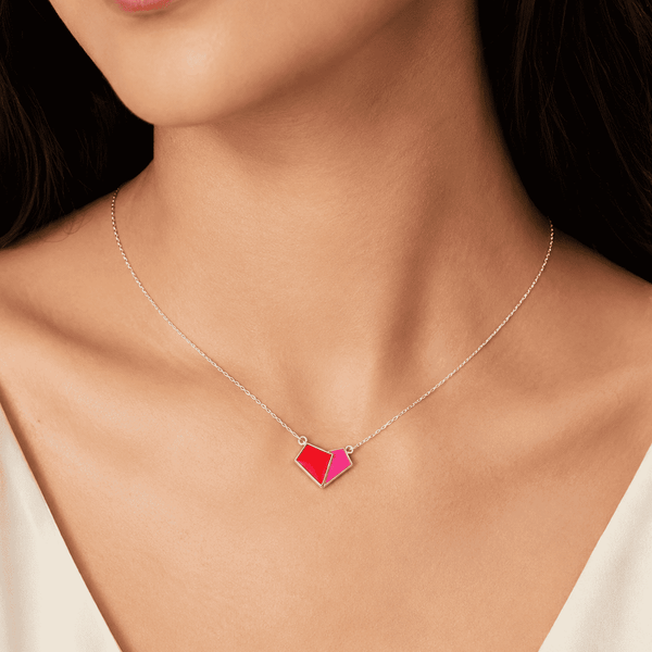 The Cherry Duo Solitaire Pendant — Silver-Tone Duo Pendant Necklace by House of Zena, front view — Anti-Tarnish Waterproof Jewellery | House of Zena