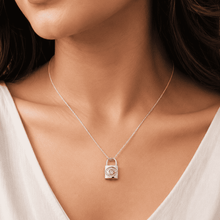 The "Mind Your Business" Padlock — Silver-Tone Lock Evil Eye Necklace by House of Zena, front view