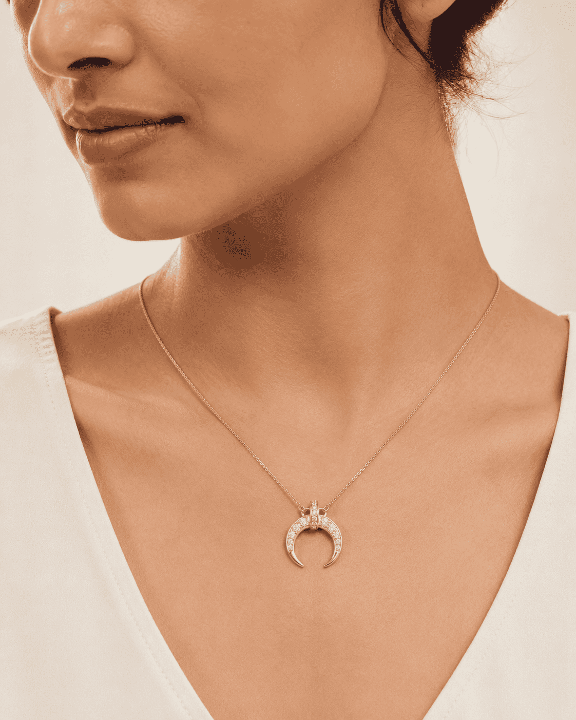 The Italian Croissant Horn Pendant — Gold Plated Crescent Necklace by House of Zena, front view