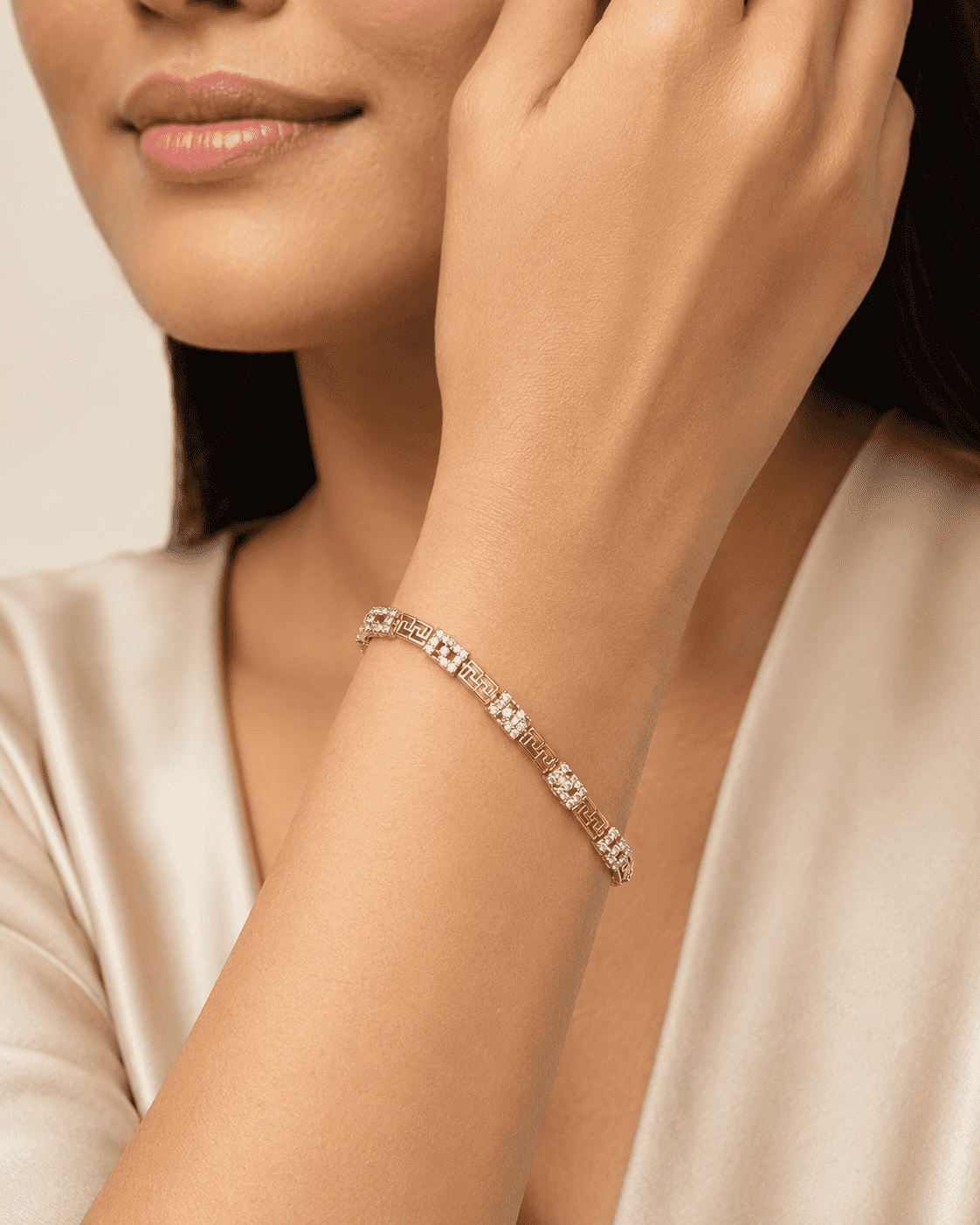 The Spartan Key Link Chain — Gold Plated Astera Greek Link Bracelet by House of Zena, front view