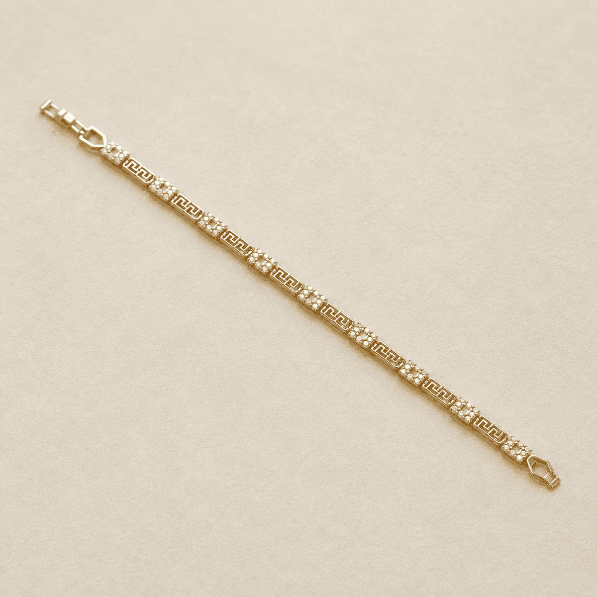 The Spartan Key Link Chain — Gold Plated Astera Greek Link Bracelet by House of Zena, side angle