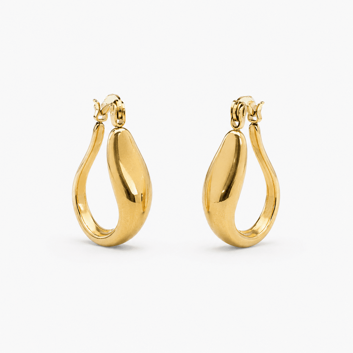 The Molten Mango Drops — Gold Plated Sculpt Hoop Earrings by House of Zena, flat lay