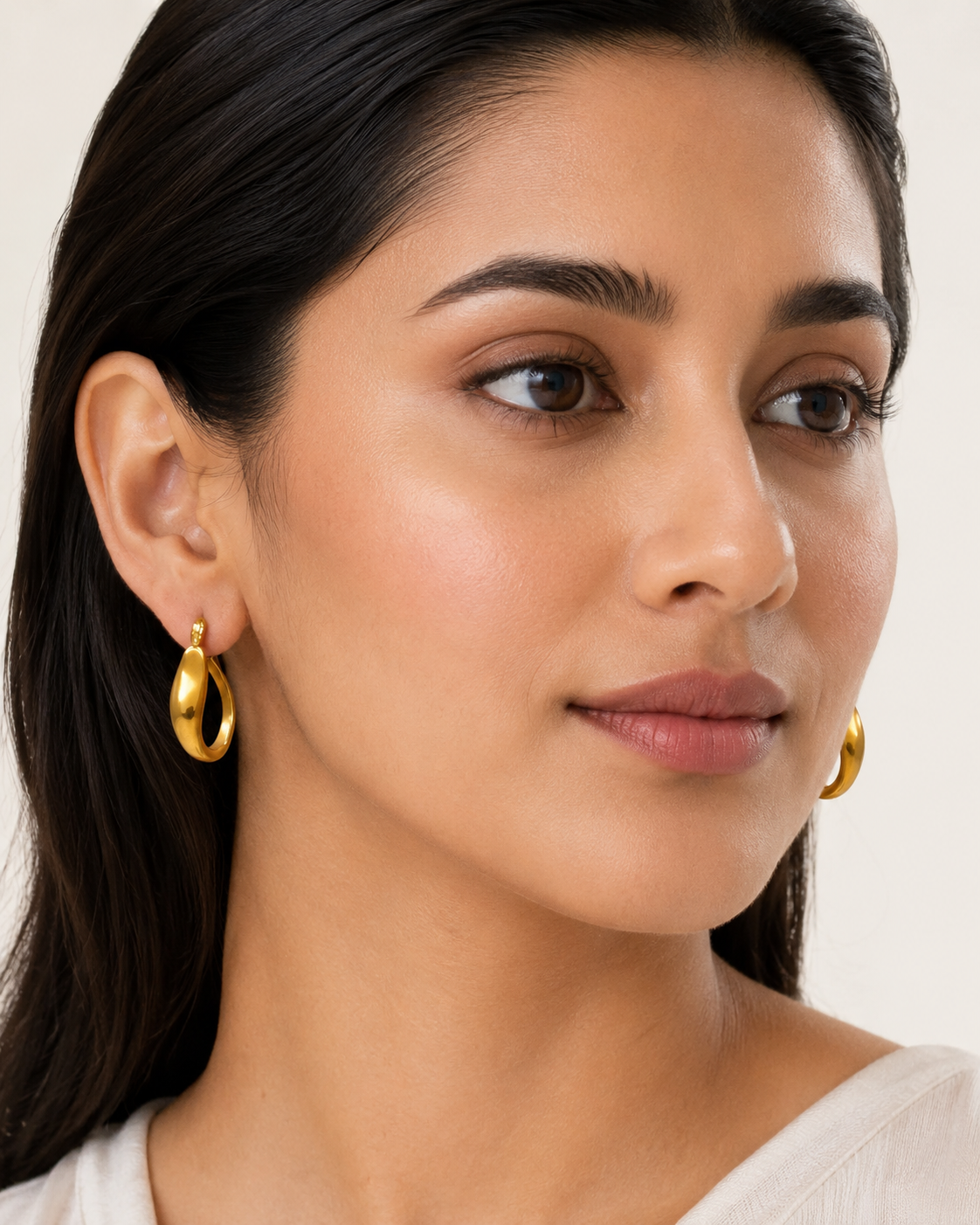 The Molten Mango Drops — Gold Plated Sculpt Hoop Earrings by House of Zena, front view — Anti-Tarnish Waterproof Jewellery | House of Zena