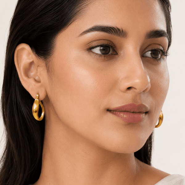 The Molten Mango Drops — Gold Plated Sculpt Hoop Earrings by House of Zena, front view — Anti-Tarnish Waterproof Jewellery | House of Zena
