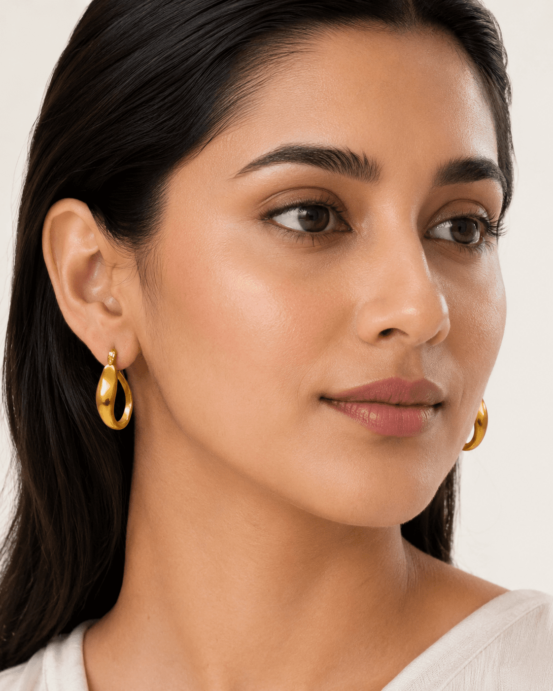 The Molten Mango Drops — Gold Plated Sculpt Hoop Earrings by House of Zena, front view