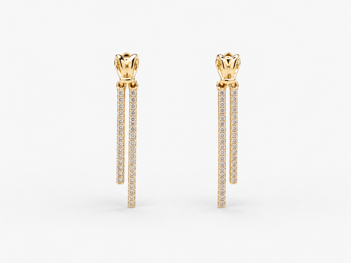 The Minimalist Matchstick Drops — Gold Plated Dual Drop Earrings by House of Zena, flat lay