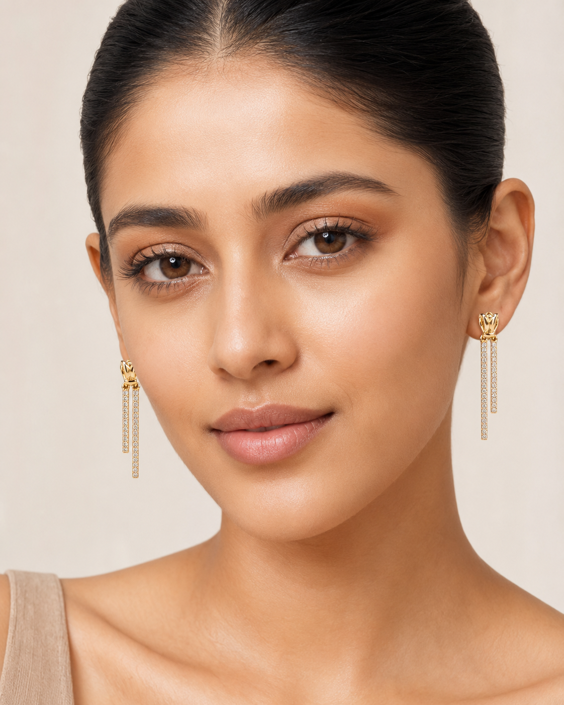 The Minimalist Matchstick Drops — Gold Plated Dual Drop Earrings by House of Zena, front view