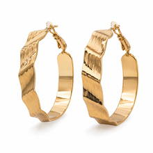 The Riviera Wave Sculpted Hoops — Gold Plated Wave Hoop Earrings by House of Zena, side angle