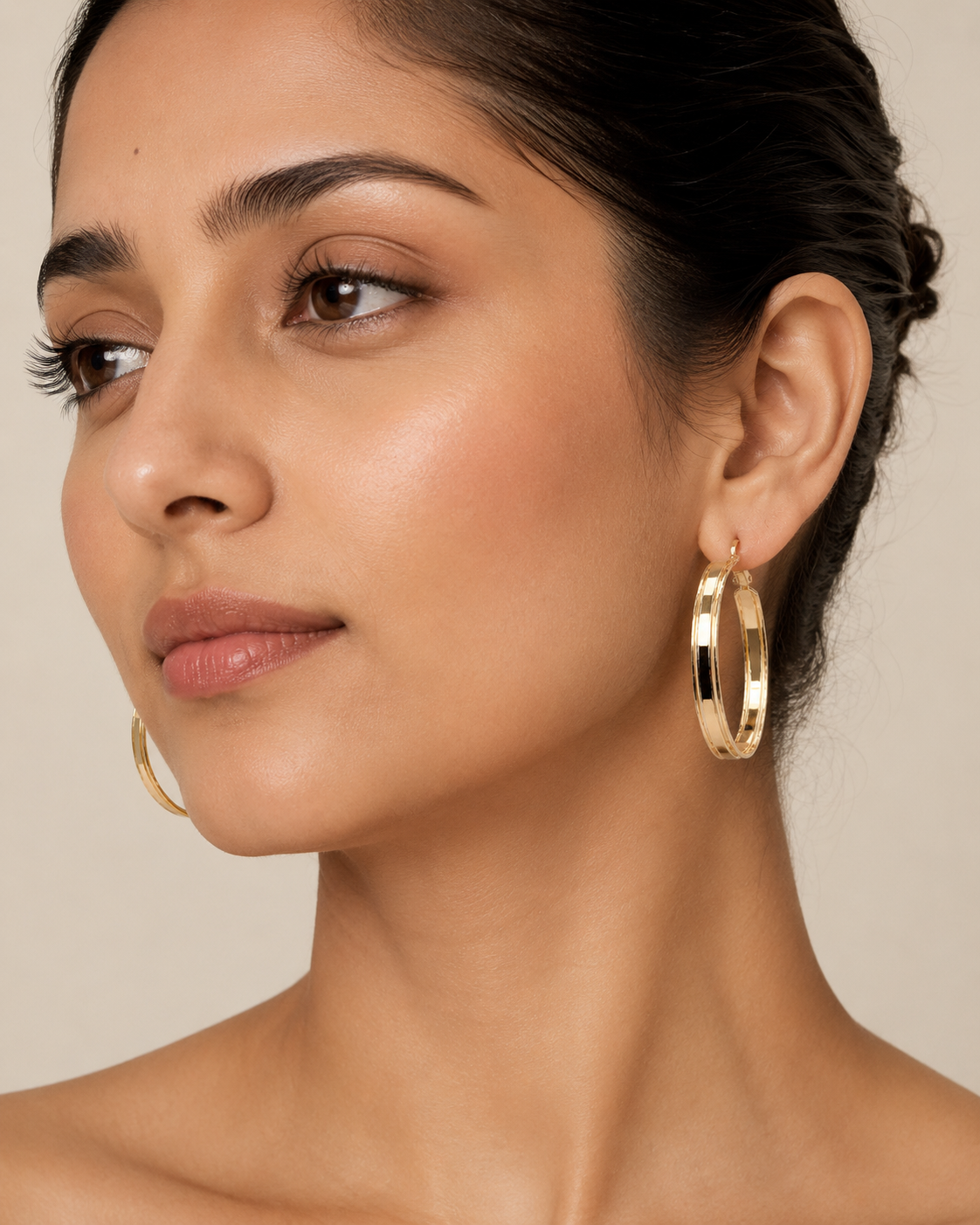The Butter Croissant Hoops — Gold Plated Classic Hoop Earrings by House of Zena, front view