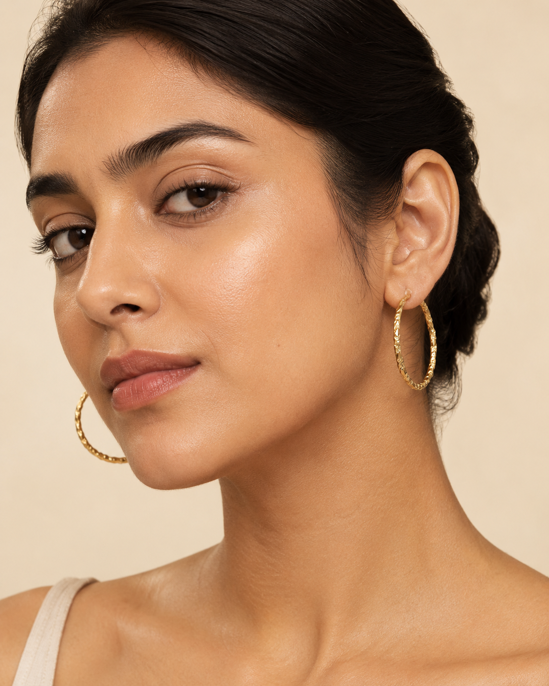 The Churro Ribbed Hoops — Gold Plated Textured Hoop Earrings by House of Zena, front view