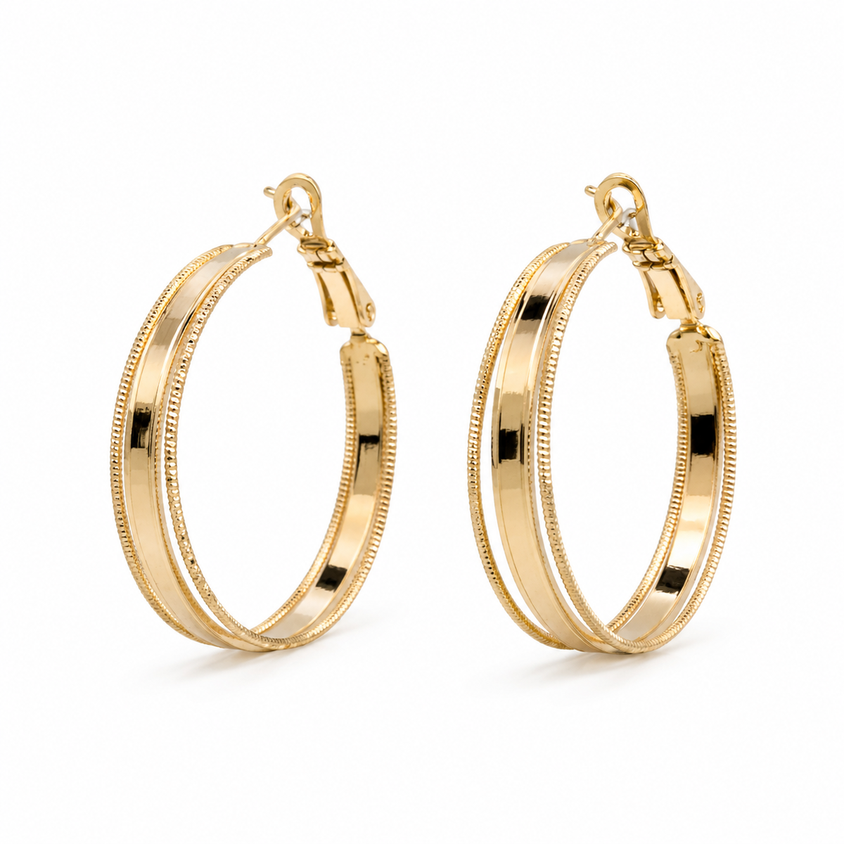 The Roman Column Hoops — Gold Plated Ridge Hoop Earrings by House of Zena, flat lay