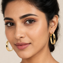 The Roman Column Hoops — Gold Plated Ridge Hoop Earrings by House of Zena, front view