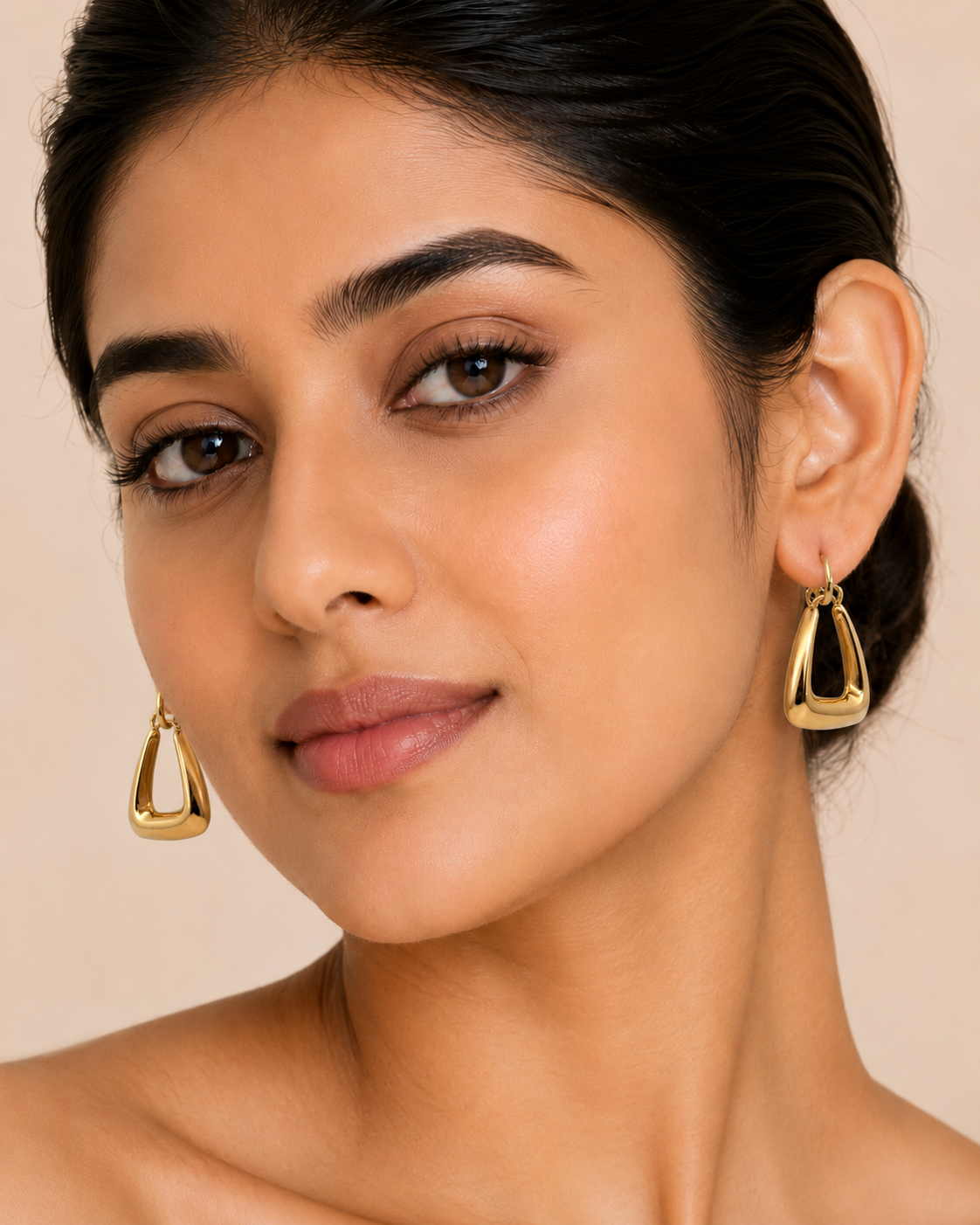 The Bottega Sculpted Domes — Gold Plated Teardrop Hoop Earrings by House of Zena, front view