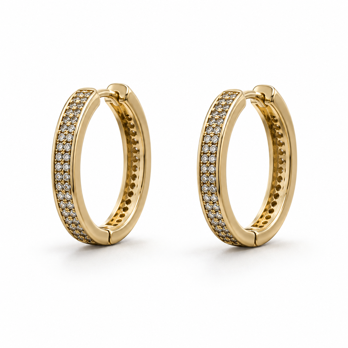 The Sugar Rush Pavé Hoops — Gold Plated Pavé Hoop Earrings by House of Zena, flat lay