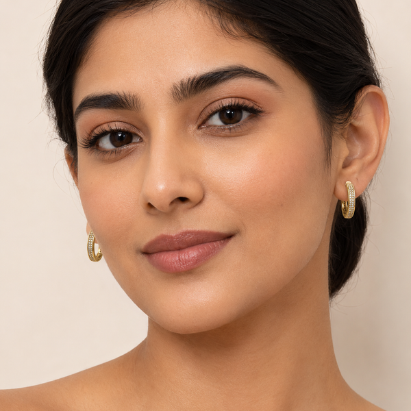 The Sugar Rush Pavé Hoops — Gold Plated Pavé Hoop Earrings by House of Zena, front view — Anti-Tarnish Waterproof Jewellery | House of Zena