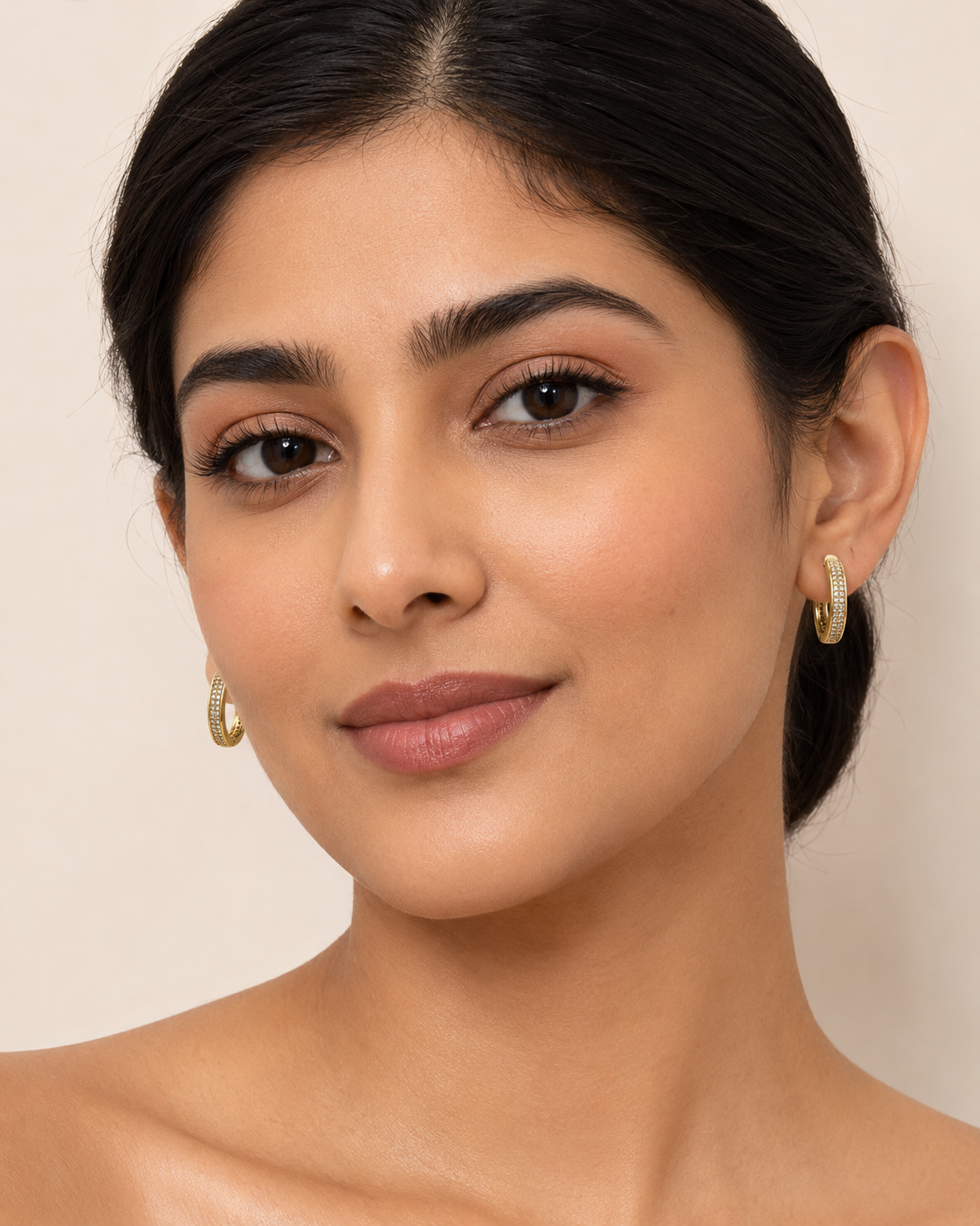 The Sugar Rush Pavé Hoops — Gold Plated Pavé Hoop Earrings by House of Zena, front view