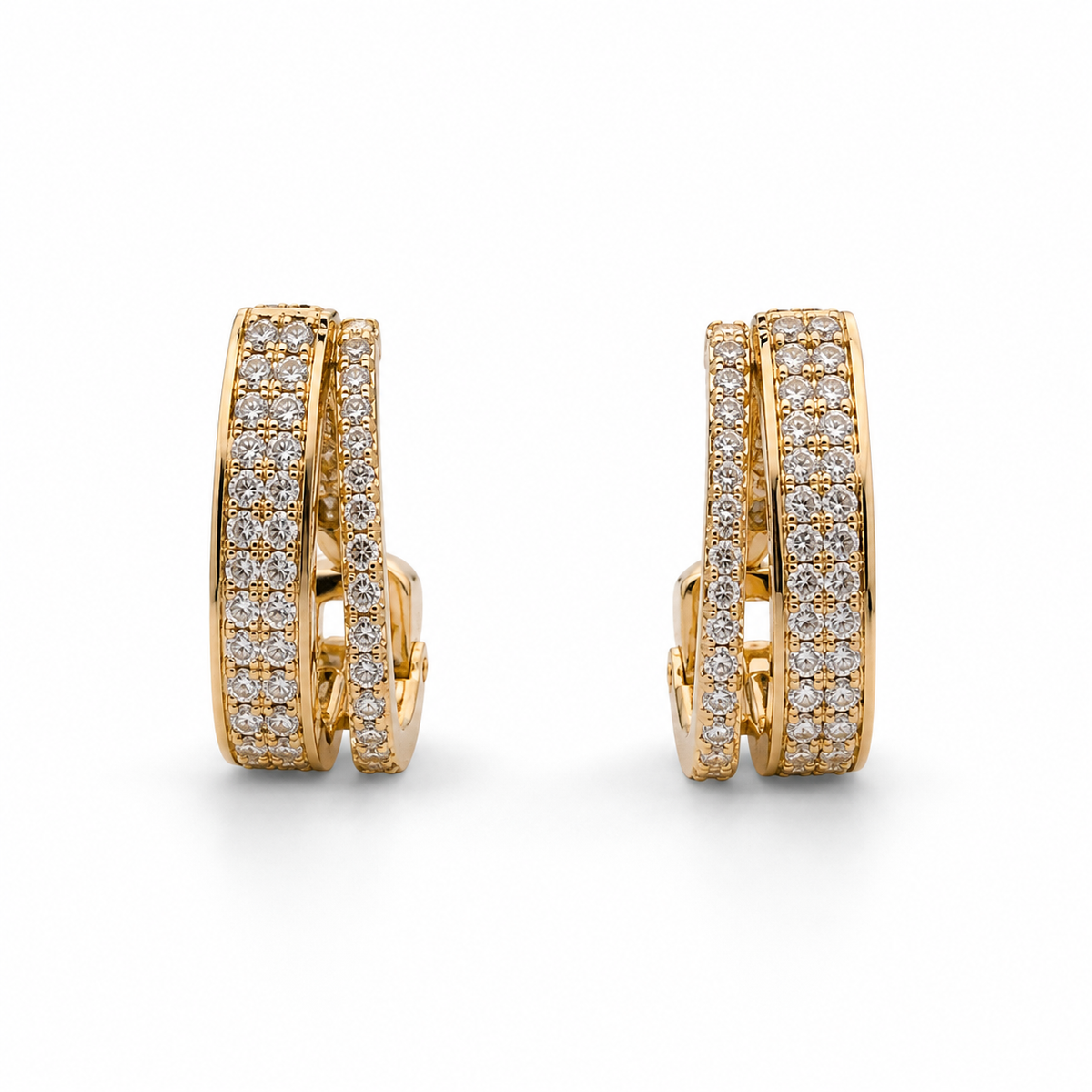 The Double Espresso Huggies — Gold Plated Double Row Huggie Earrings by House of Zena, flat lay