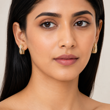 The Double Espresso Huggies — Gold Plated Double Row Huggie Earrings by House of Zena, front view