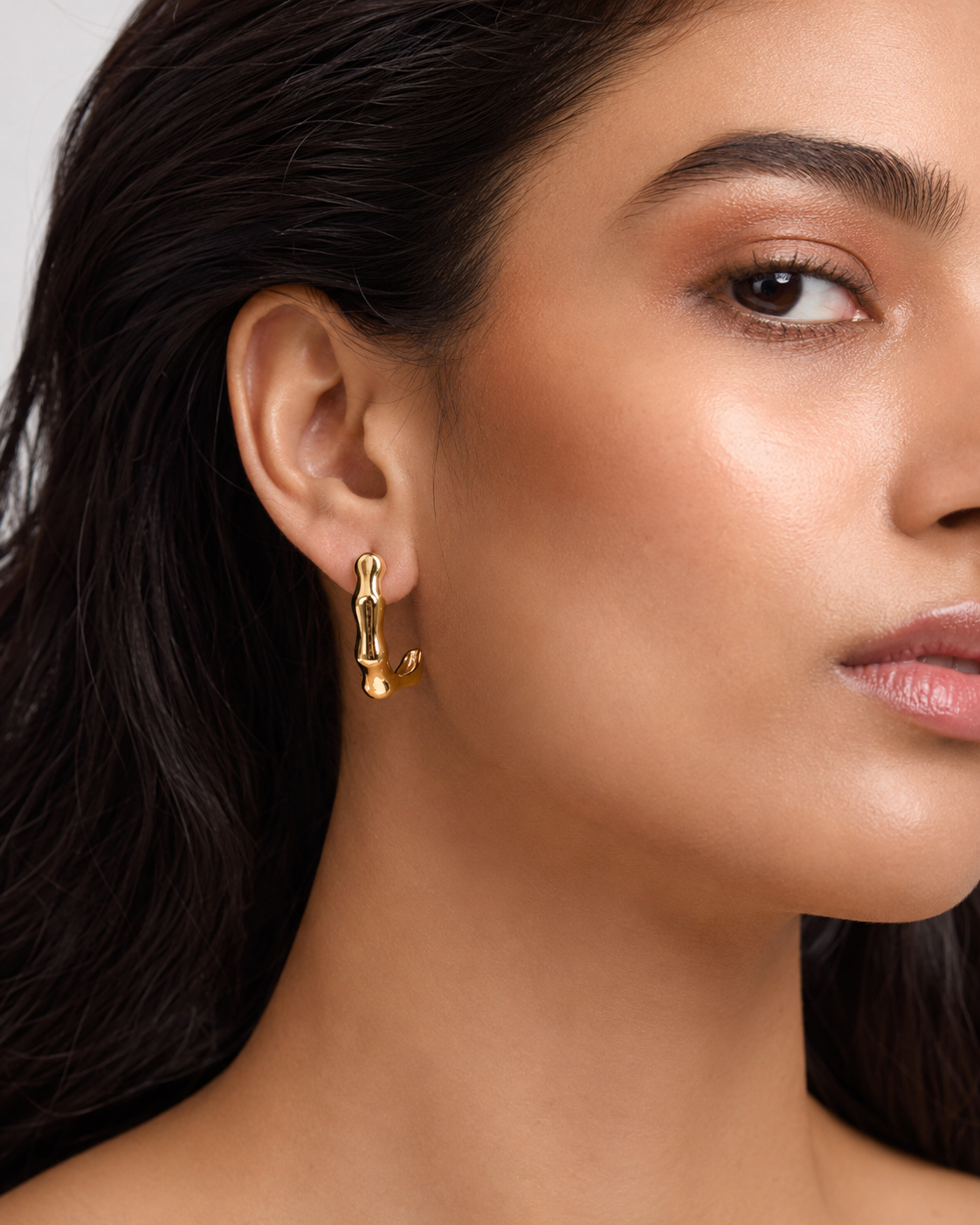 The Melted Honeycomb Hoops — Gold Plated Organic Hoop Earrings by House of Zena, front view