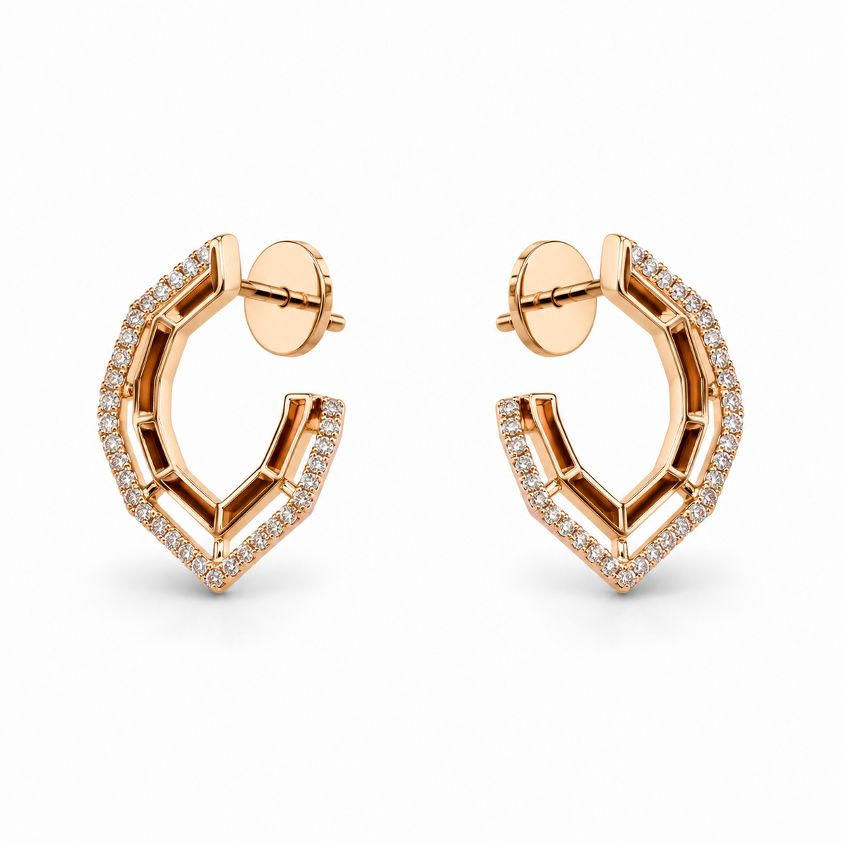 The Honeycomb Pavé Huggies — Gold Plated Geo Pavé Hoop Earrings by House of Zena, flat lay