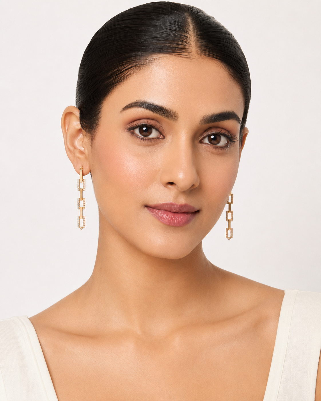The Manhattan Link Drop Earrings — Gold Plated Link Drop Earrings by House of Zena, front view