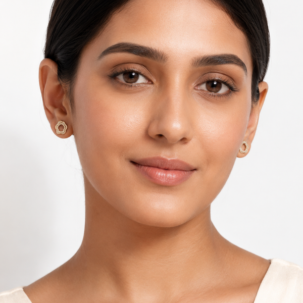 The Cherry Blossom Studs — Gold Plated Bloom Stud Earrings by House of Zena, front view — Anti-Tarnish Waterproof Jewellery | House of Zena