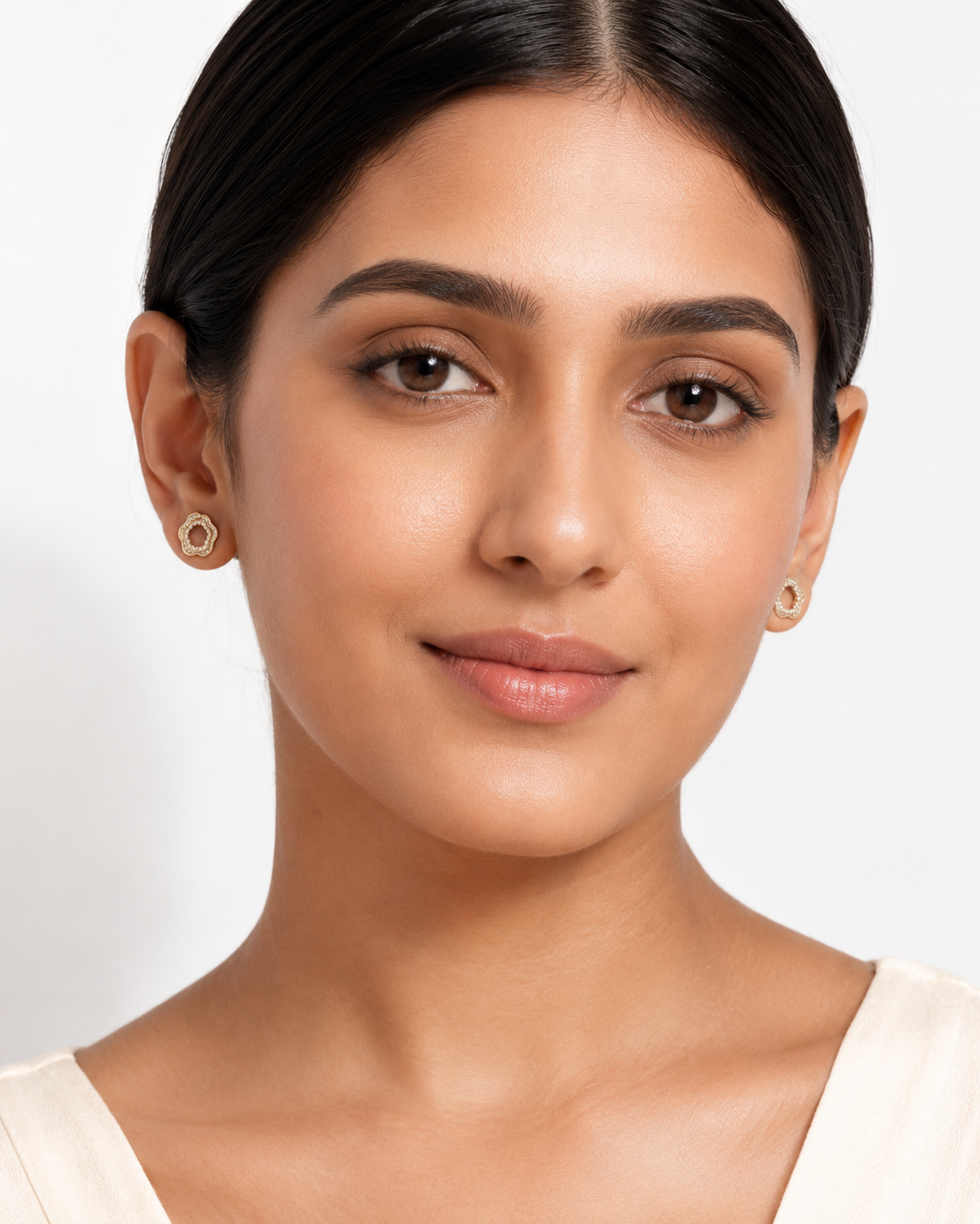 The Cherry Blossom Studs — Gold Plated Bloom Stud Earrings by House of Zena, front view