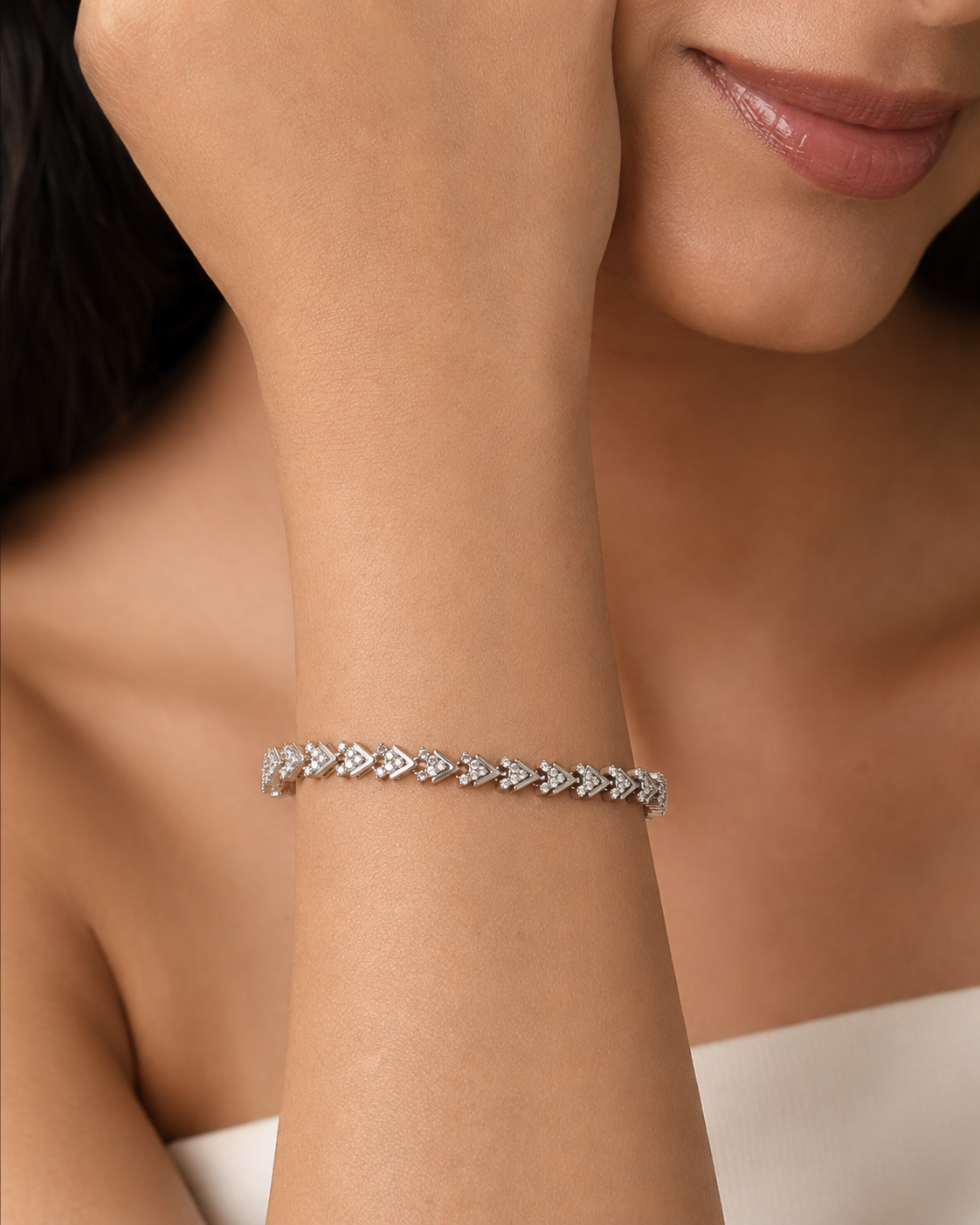 The St. Tropez Chevron Tennis — Silver-Tone Chevron Bracelet by House of Zena, front view — Anti-Tarnish Waterproof Jewellery | House of Zena