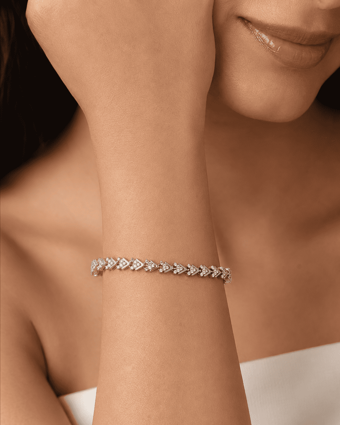 The St. Tropez Chevron Tennis — Silver-Tone Chevron Bracelet by House of Zena, front view