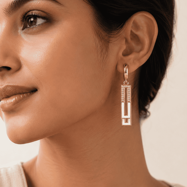The Great Gatsby Prism Drops — Gold Plated Geo Drop Earrings by House of Zena, front view — Anti-Tarnish Waterproof Jewellery | House of Zena