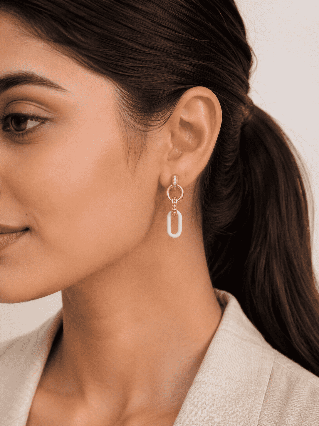 The Pink Lemonade Link Drops — Gold Plated Blush Link Drop Earrings by House of Zena, front view