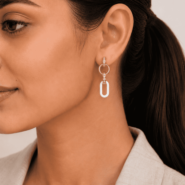 The Vanilla Bean Link Drops — Gold Plated Ivory Link Drop Earrings by House of Zena, front view — Anti-Tarnish Waterproof Jewellery | House of Zena
