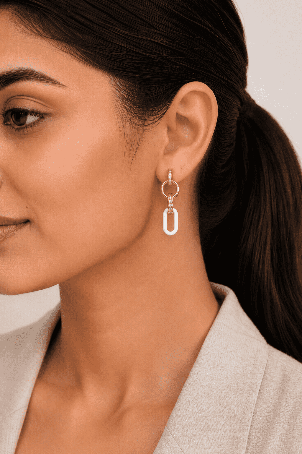 The Vanilla Bean Link Drops — Gold Plated Ivory Link Drop Earrings by House of Zena, front view
