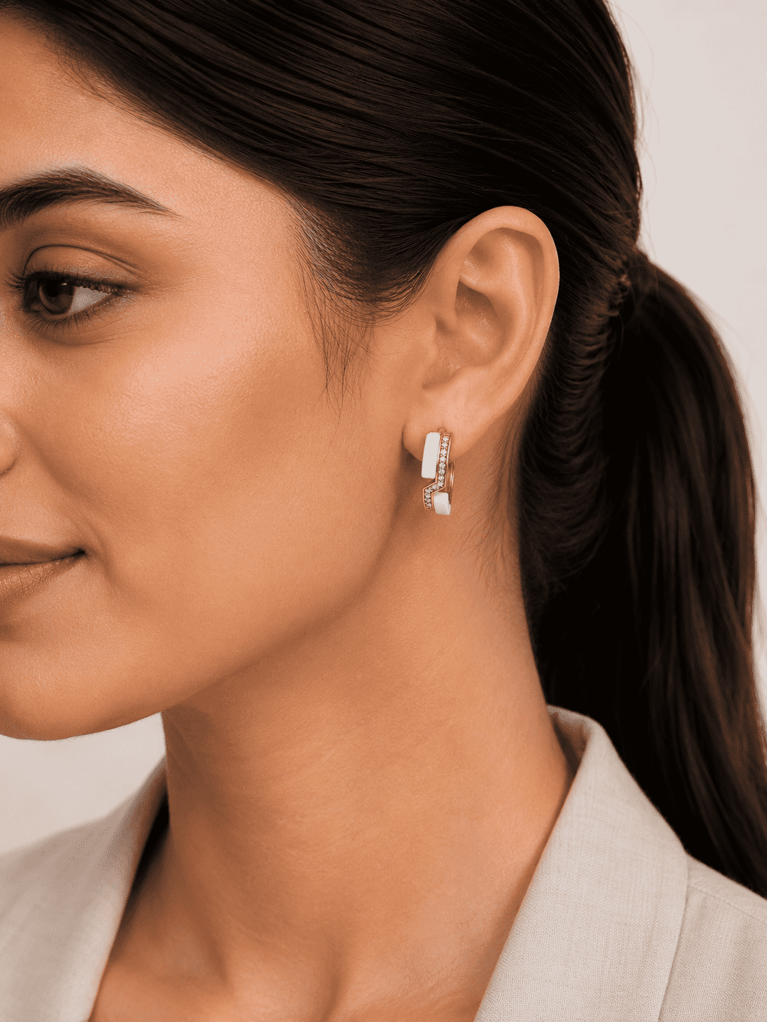 The Oyster Pearl Crescent Hoops — Gold Plated Pearl Curve Hoop Earrings by House of Zena, front view