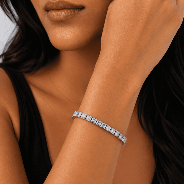 The Iceberg Princess Tennis — Silver-Tone Aveline Princess Tennis Bracelet by House of Zena, front view — Anti-Tarnish Waterproof Jewellery | House of Zena