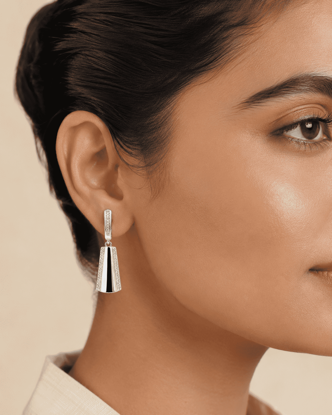 The Midnight Aperitivo Prism Drops — Silver-Tone Prism Drop Earrings by House of Zena, front view