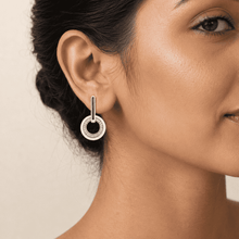 The Floating Orbit Sphere Drops — Silver-Tone Halo Orbit Earrings by House of Zena, front view
