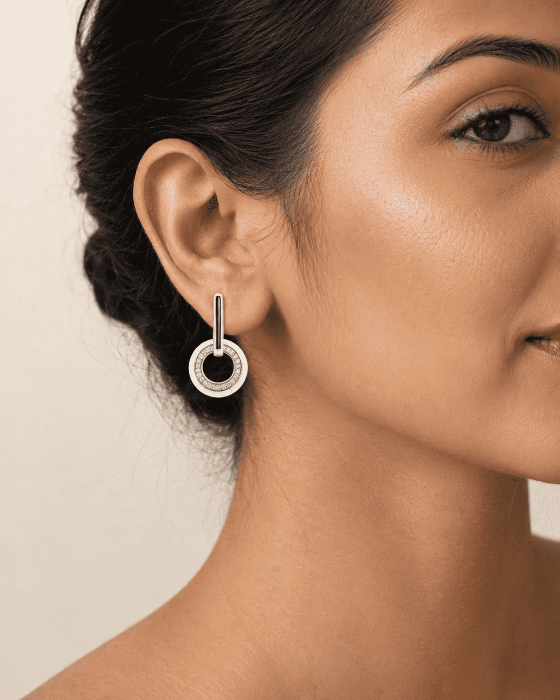 The Floating Orbit Sphere Drops — Silver-Tone Halo Orbit Earrings by House of Zena, front view