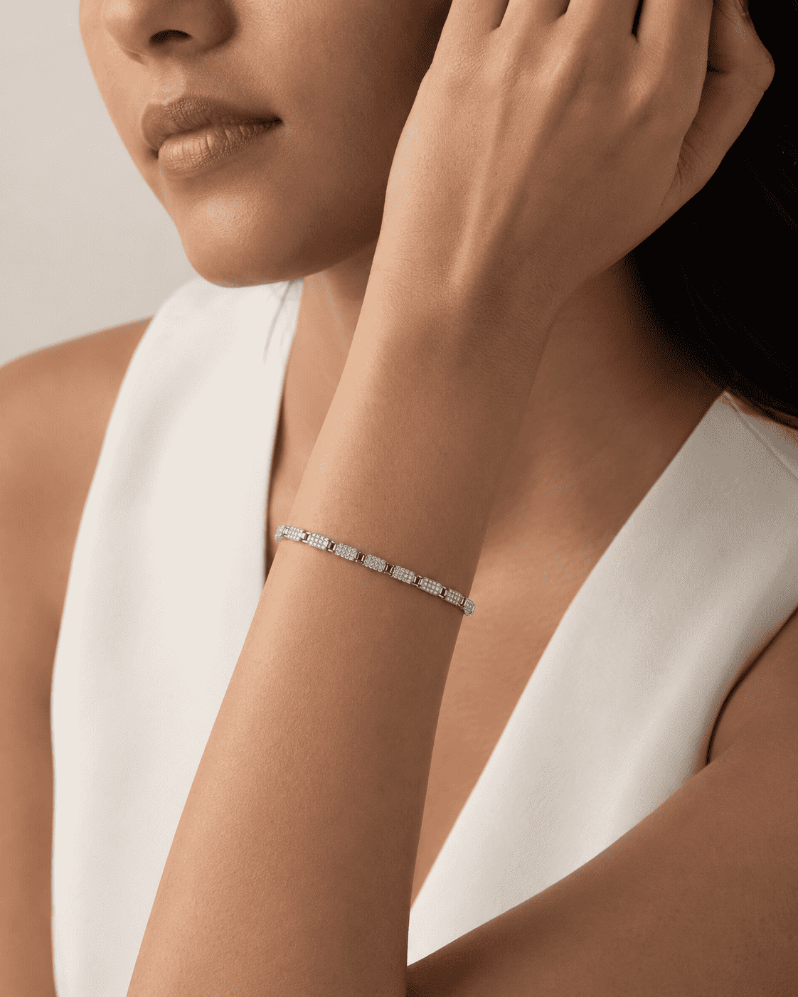 The Yacht Club Anchor Bracelet — Silver-Tone Pavé Link Bracelet by House of Zena, front view
