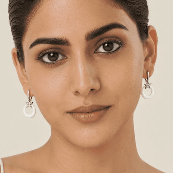 The Happy Tears Solitaire Drops — Silver-Tone Halo Drop Earrings by House of Zena, front view — Anti-Tarnish Waterproof Jewellery | House of Zena