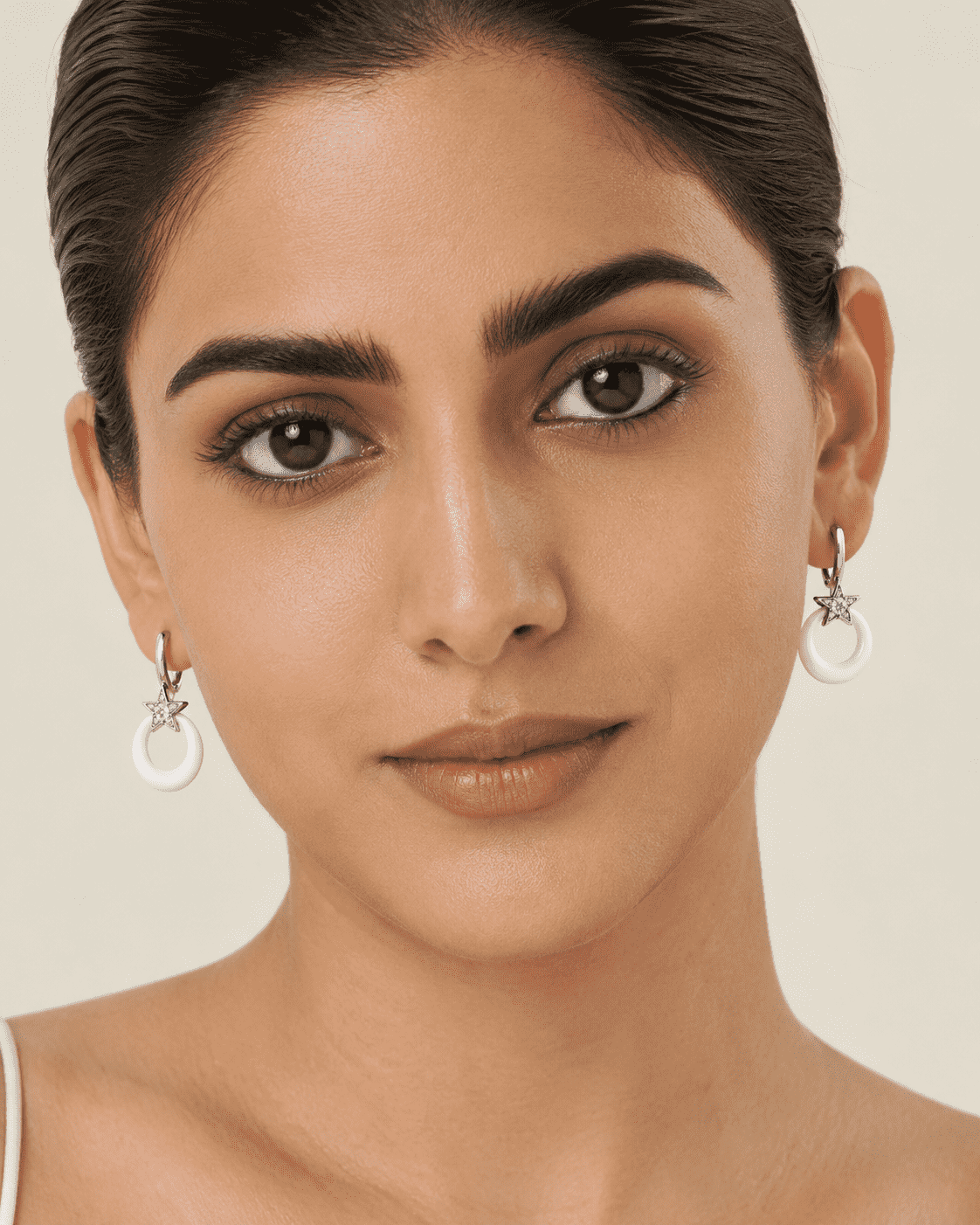 The Happy Tears Solitaire Drops — Silver-Tone Halo Drop Earrings by House of Zena, front view