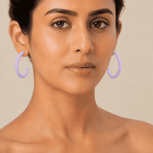 The Taro Milk Bamboo Hoops — Gold Plated Lavender Bamboo Hoop Earrings by House of Zena, front view