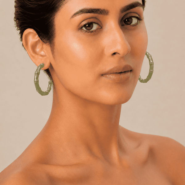 The Olive Martini Bamboo Hoops — Gold Plated Olive Bamboo Hoop Earrings by House of Zena, front view — Anti-Tarnish Waterproof Jewellery | House of Zena