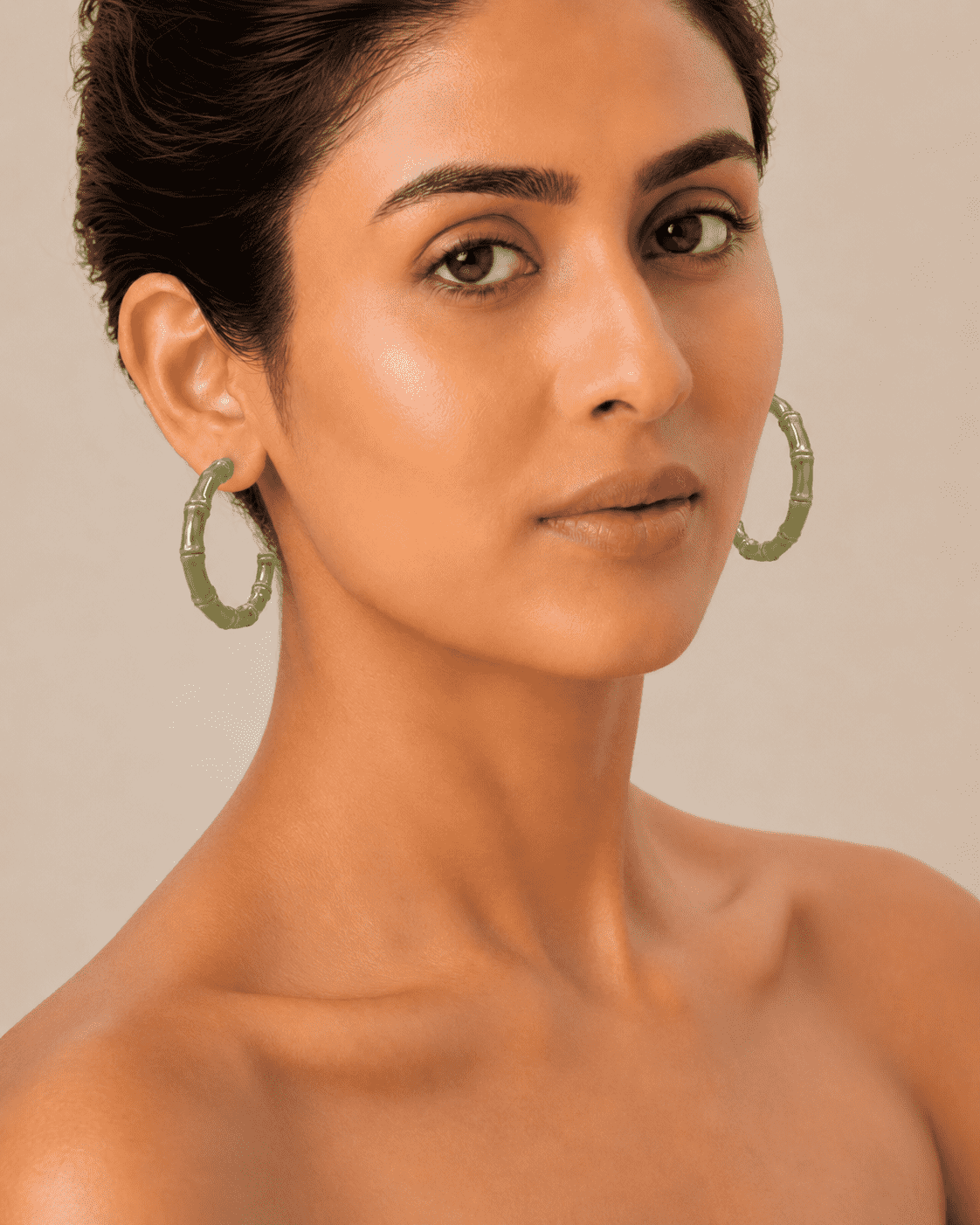 The Olive Martini Bamboo Hoops — Gold Plated Olive Bamboo Hoop Earrings by House of Zena, front view