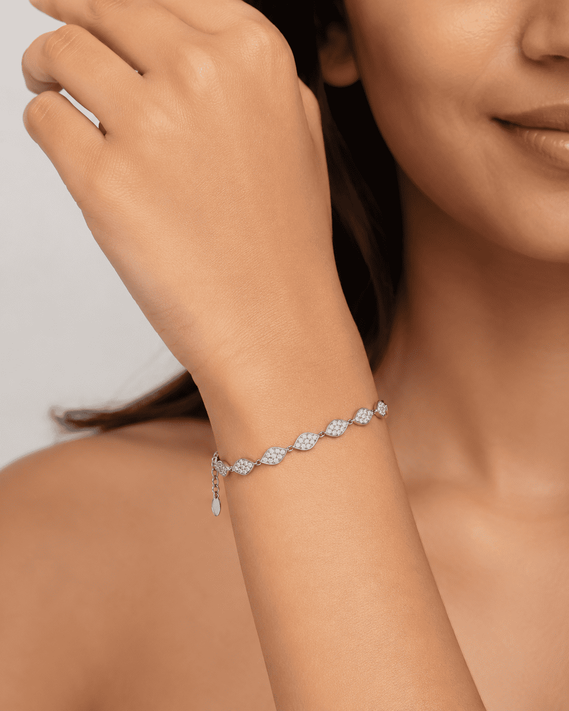 The Olive Branch Charm Bracelet — Silver-Tone Elaria Marquise Charm Bracelet by House of Zena, front view