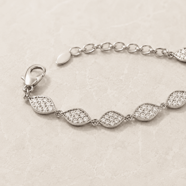 The Olive Branch Charm Bracelet — Silver-Tone Elaria Marquise Charm Bracelet by House of Zena, styled on model — Anti-Tarnish Waterproof Jewellery | House of Zena