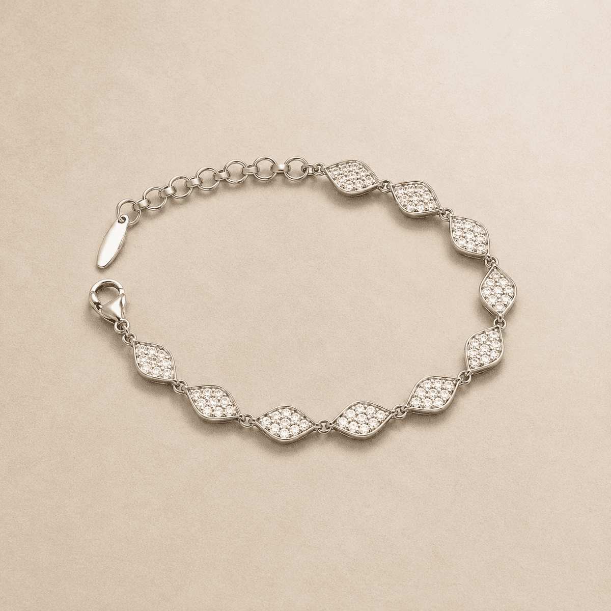 The Olive Branch Charm Bracelet — Silver-Tone Elaria Marquise Charm Bracelet by House of Zena, side angle